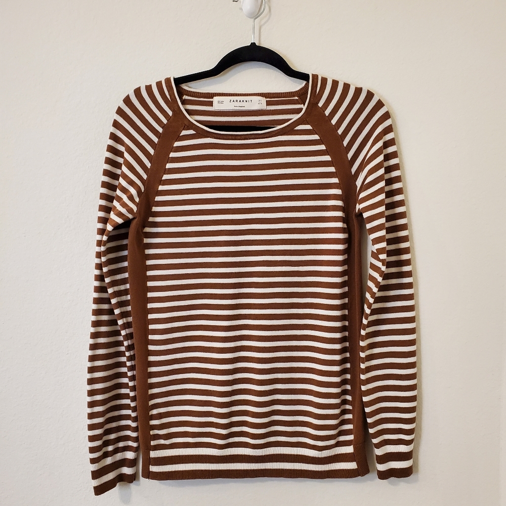 Zara Knit Striped Brown and Cream Sweater